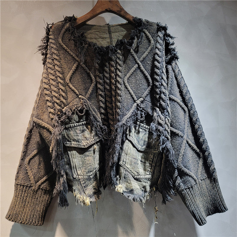 Chic Stitched Denim Sweater