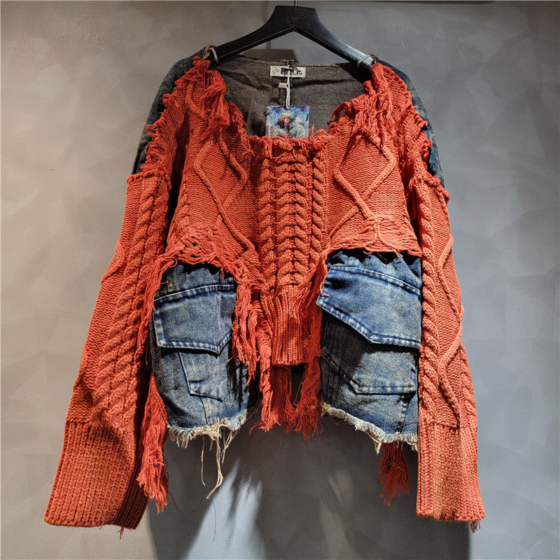 Chic Stitched Denim Sweater
