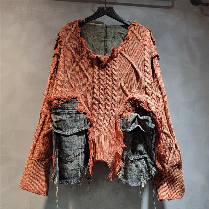 Chic Stitched Denim Sweater