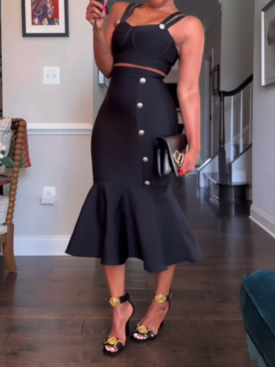 Button Up Mermaid Bandage Skirt Set