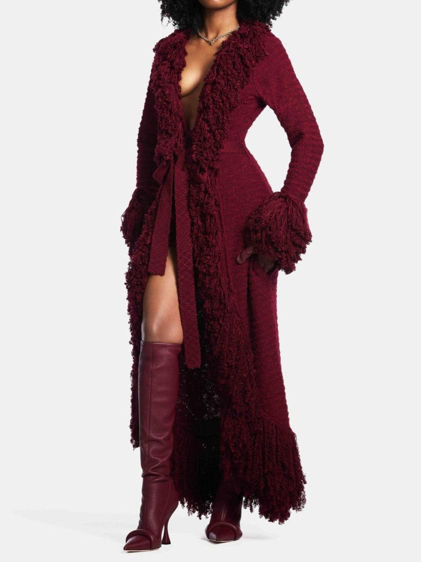 Chic Fringed Knitted Cardigan Coat