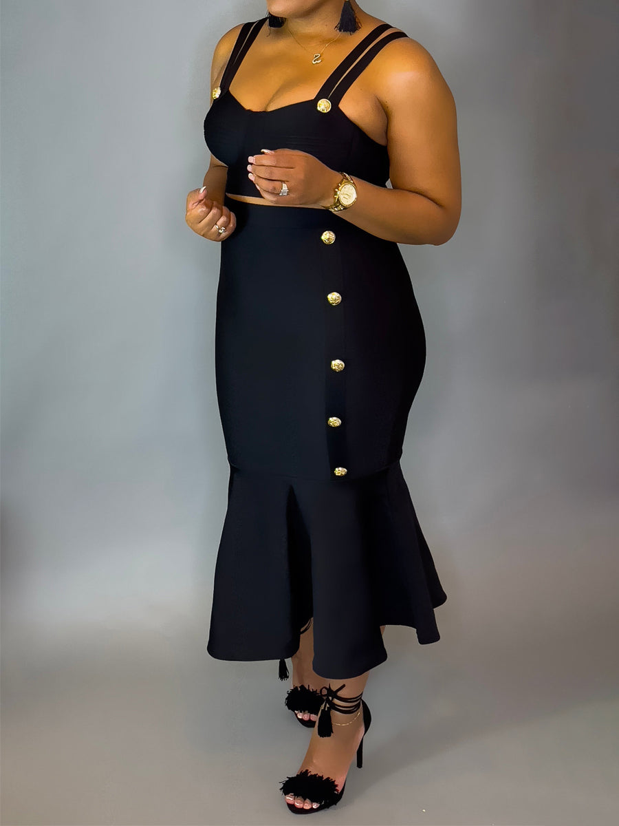 Button Up Mermaid Bandage Skirt Set