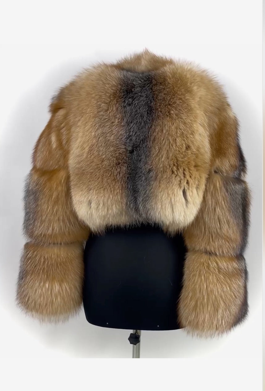 Trinity Cropped Golden Island Fur Jacket
