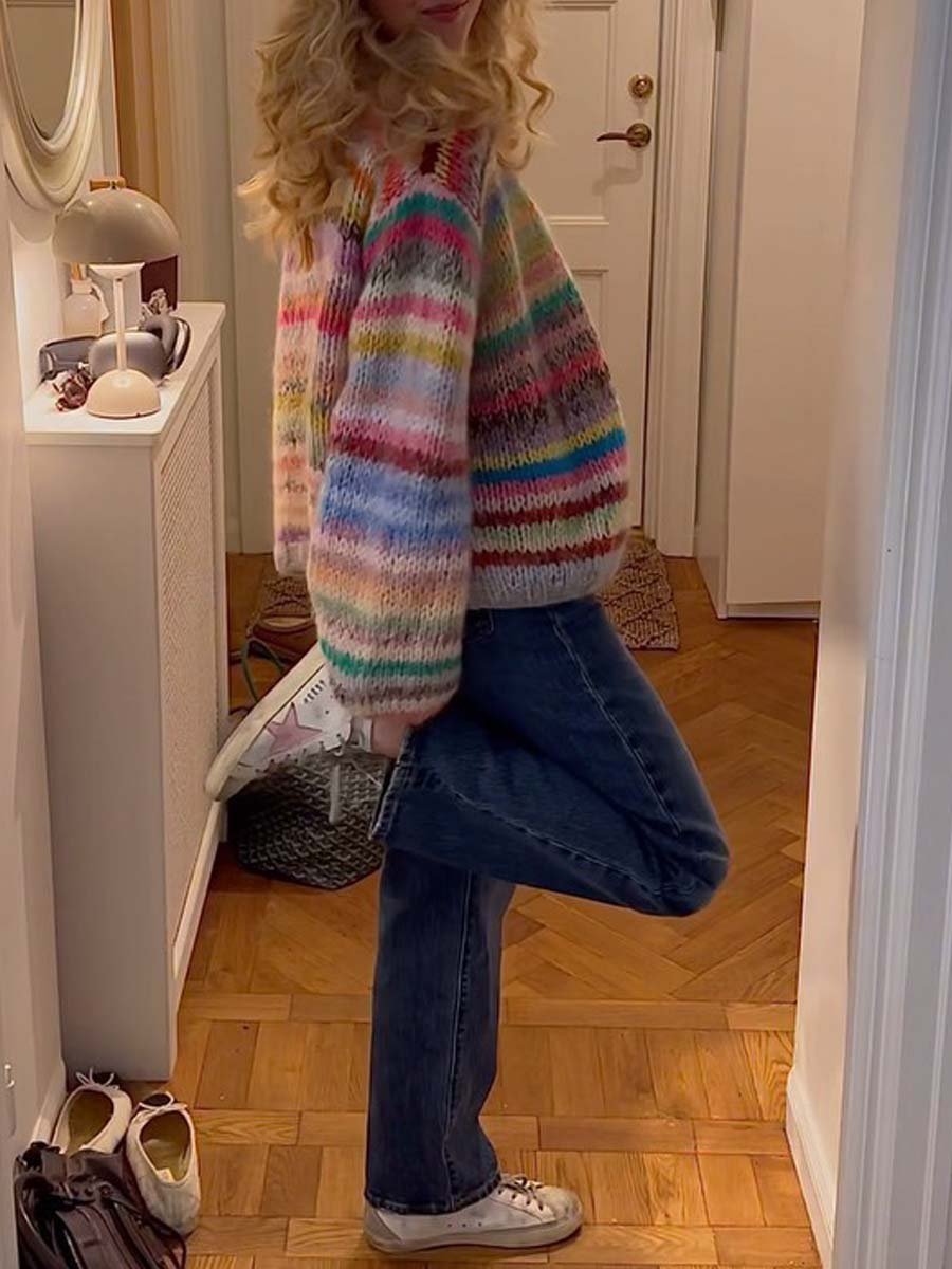 Rainbow Knit Sweater Cardigan