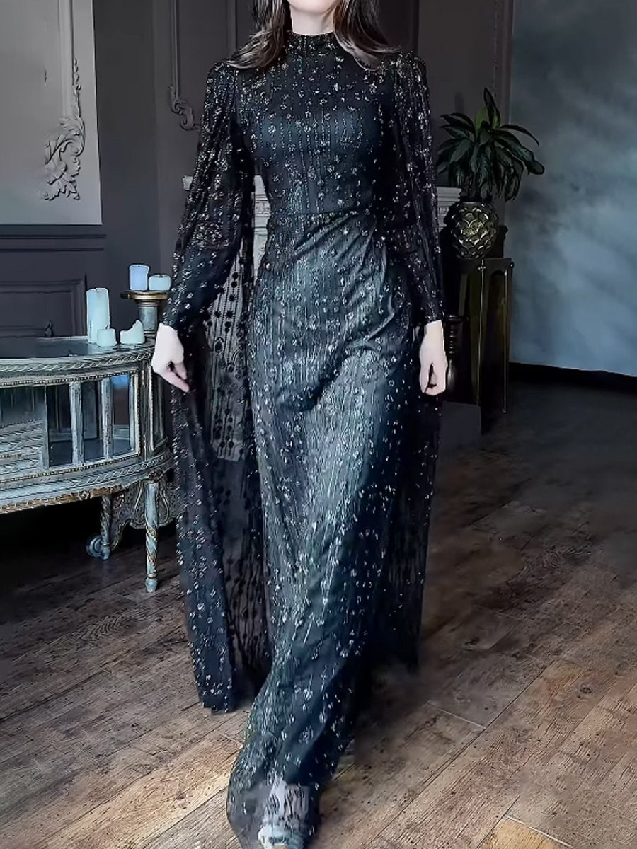 Elegant Rhinestone Sparkle Cape Party Dress