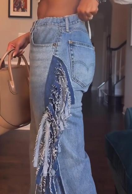 Blue Denim Fringed Destroyed Pants