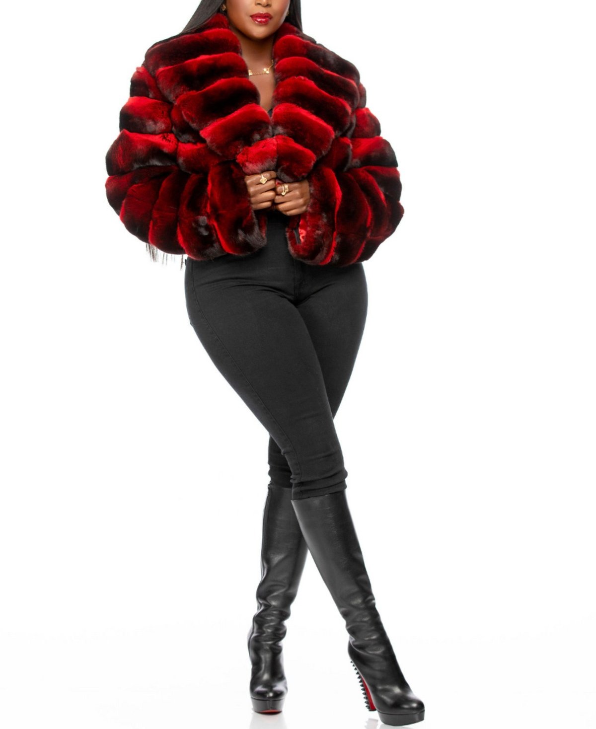 Candice Cropped Chinchilla Red