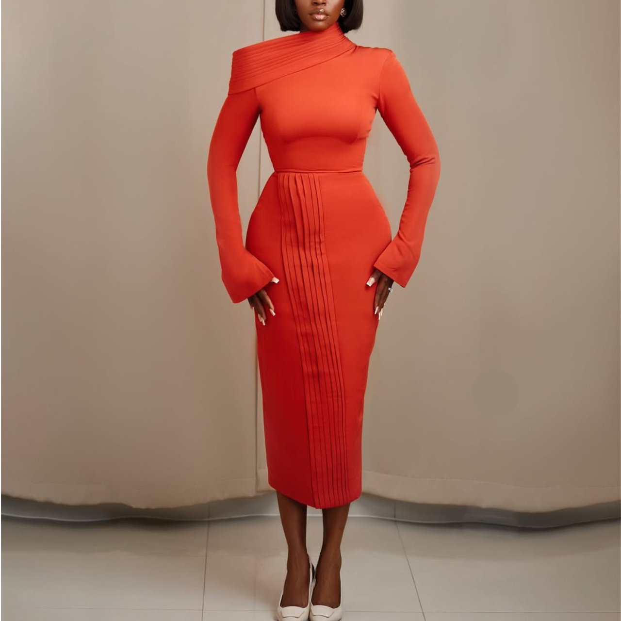 Showy Orange Long Sleeve Maxi Dress