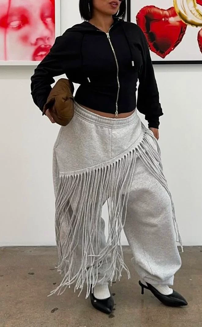 Gray Fringe Lounge Pants