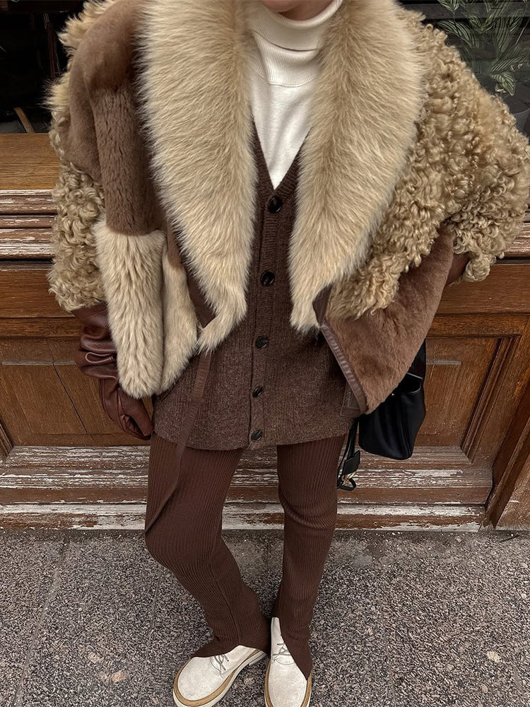 Patchwork Lapel Short Fur Coat