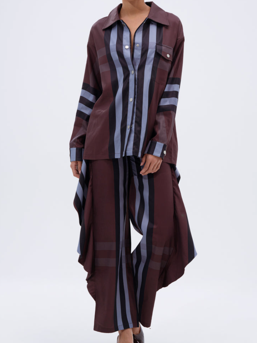 Vertical Plaid Shirt Set