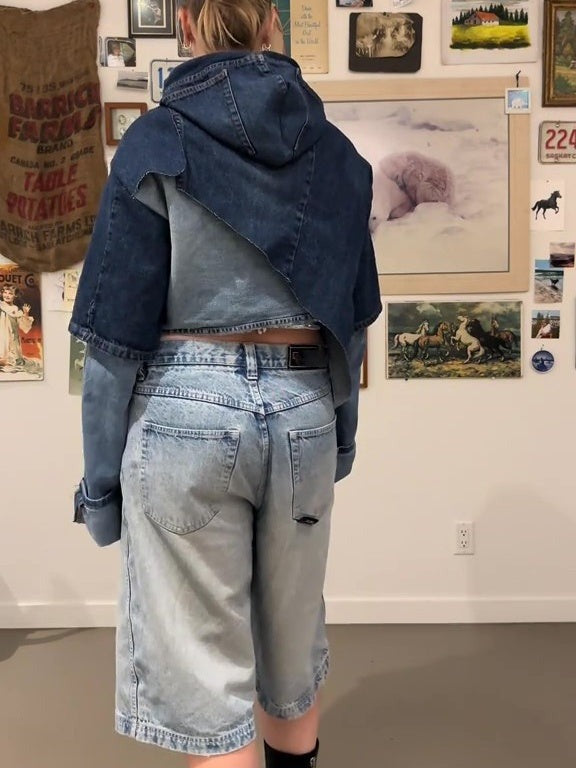 Patch Denim Hooded Top