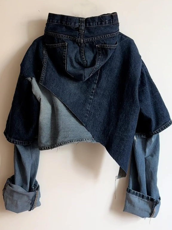 Patch Denim Hooded Top