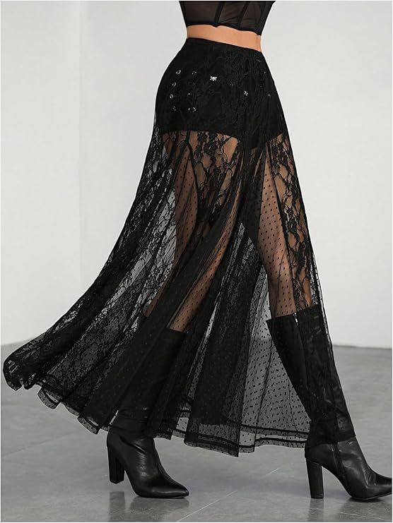Sheer Lace Maxi Skirts