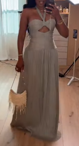 Pleated Chiffon Maxi Dress