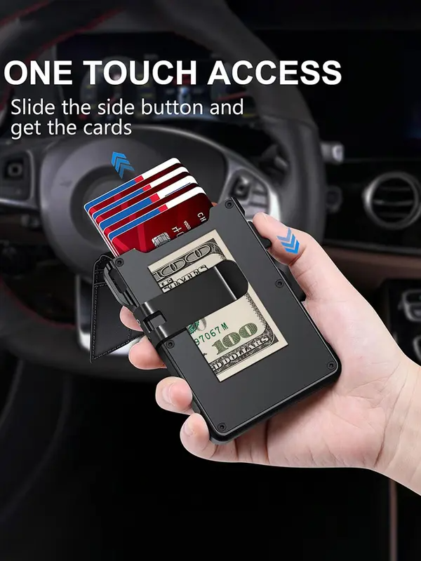 Wallet for Men - with Pop Up Aluminum Case Money Clip Slim Leather Slots Credit Card Holder RFID Blocking Bifold Minimalist Wallet