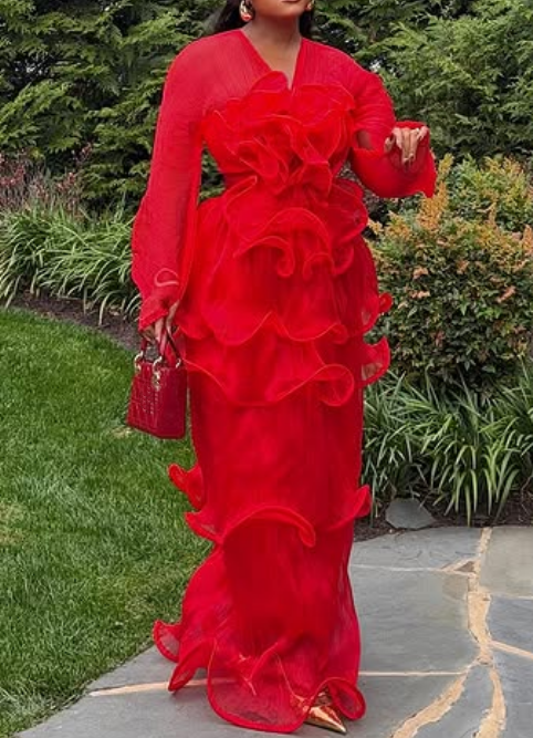 Classy Red Maxi Occasion Dress