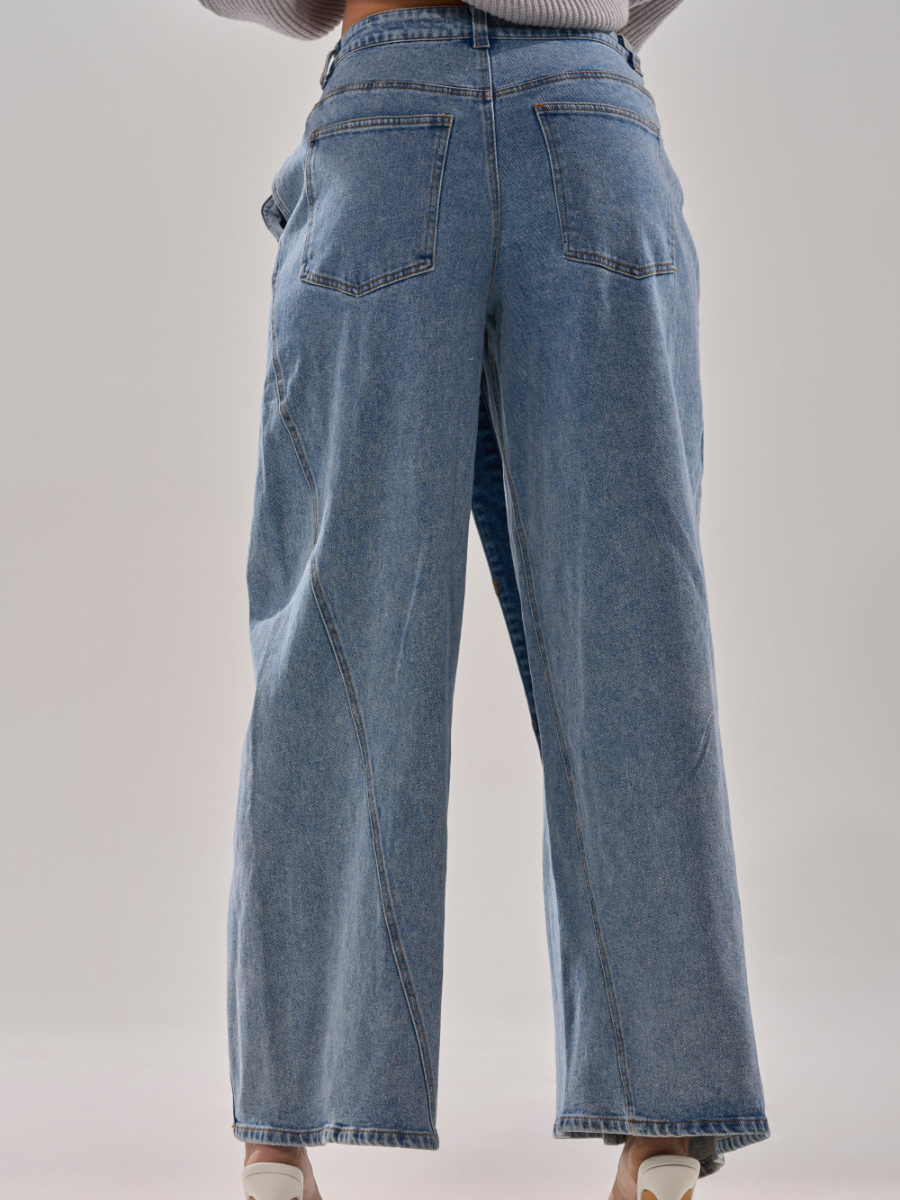 Loop-Waist Button Wide-Leg Jeans