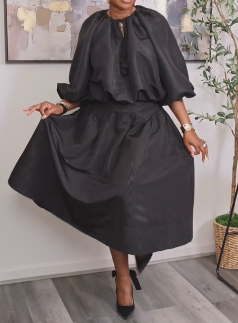 Elegant Bubble Sleeve Skirt Set