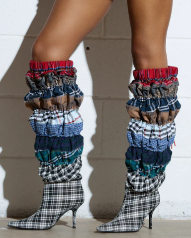 Fancy Plaid Heel Boots