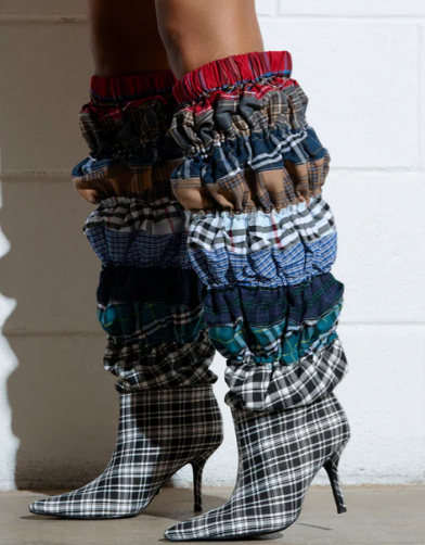 Fancy Plaid Heel Boots