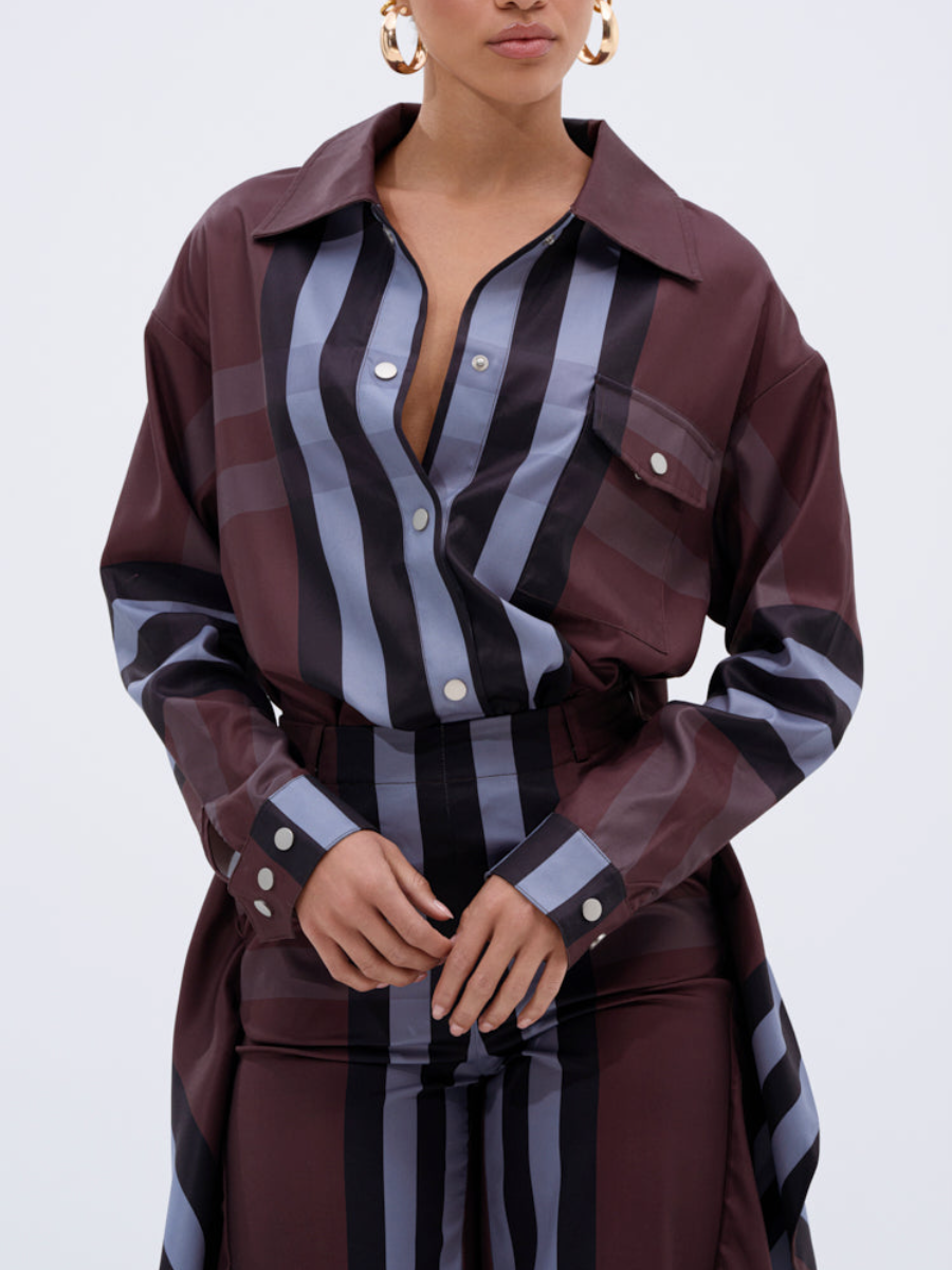 Vertical Plaid Shirt Set