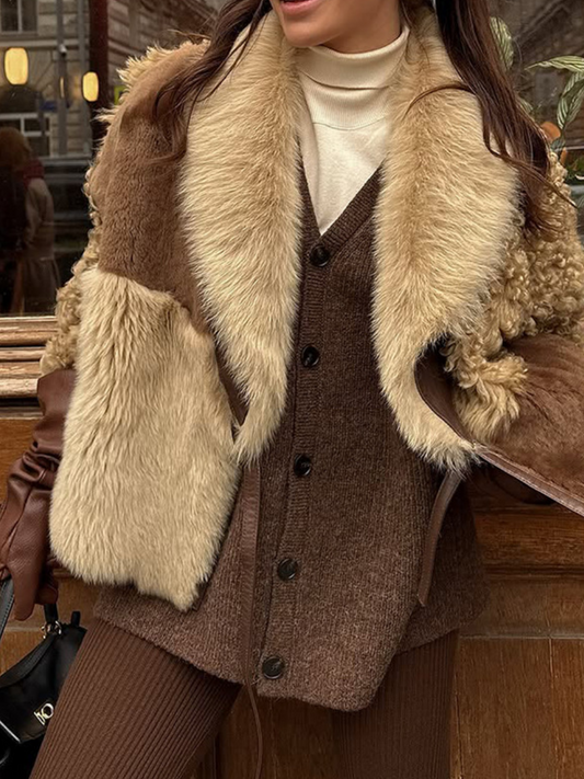 Patchwork Lapel Short Fur Coat