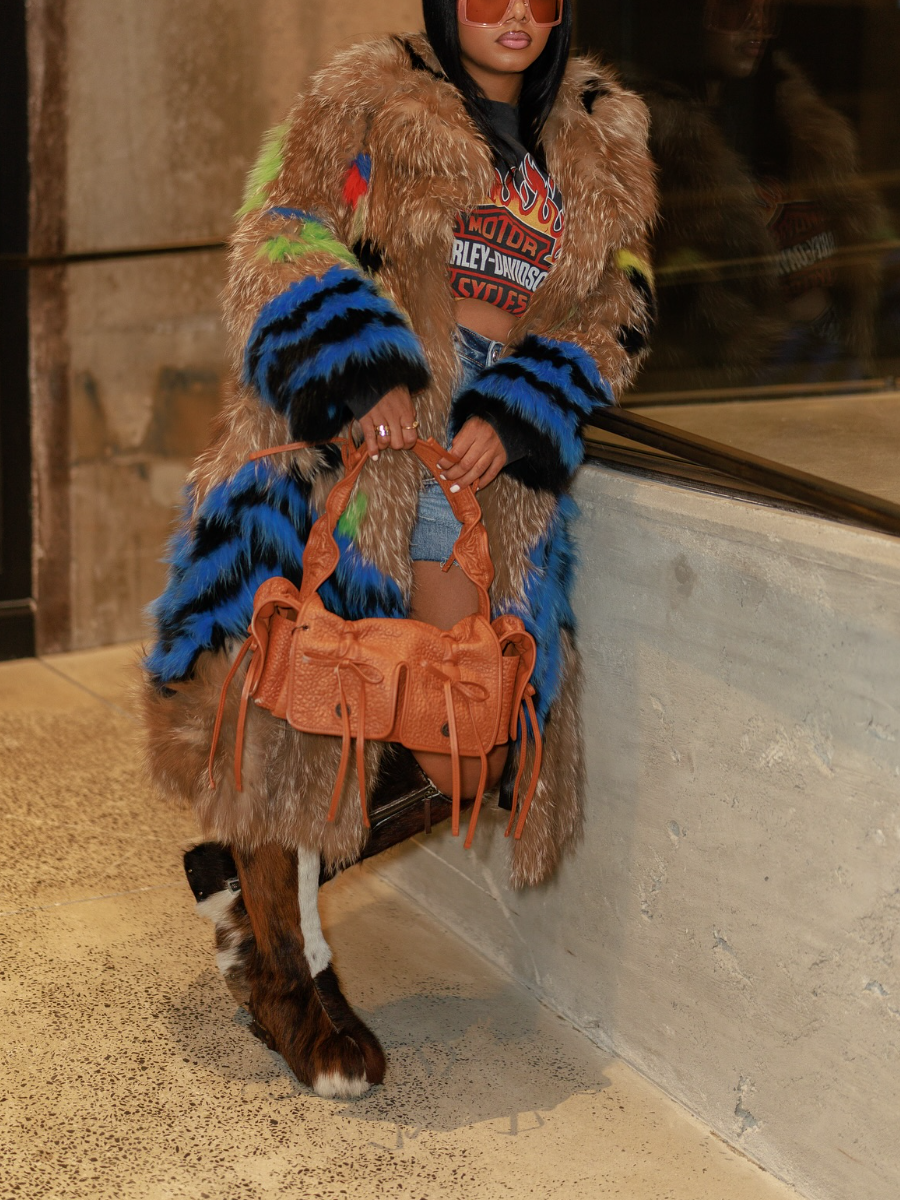 Contrast Faux Fur Coat