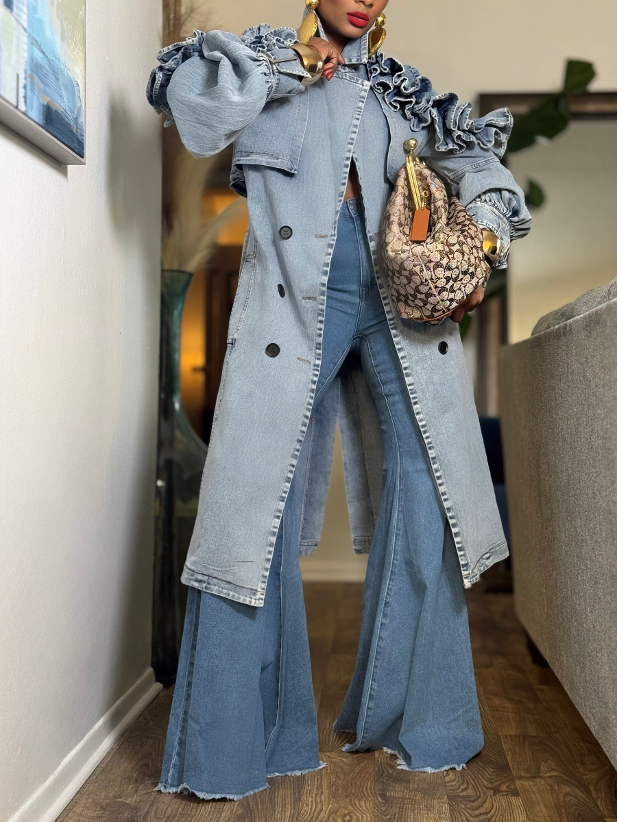 Denim Ruffle Coat