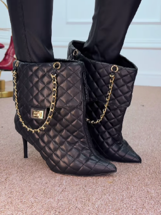 Geometric Textured Metallic Chain Leather Pumps