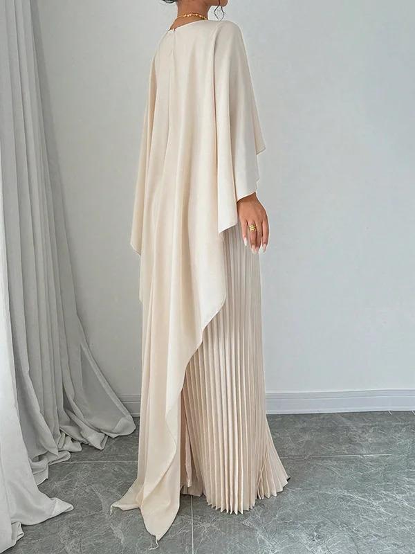 Cape High-Low Pleated Solid Color Split-Joint Round-Neck Evening Dresses Maxi Dresses