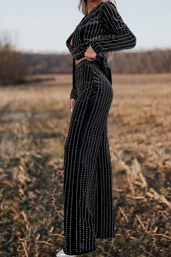 Shiny Studded Goddess Striped Pant Suit