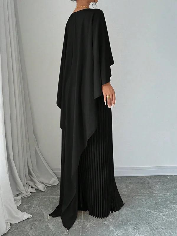 Cape High-Low Pleated Solid Color Split-Joint Round-Neck Evening Dresses Maxi Dresses