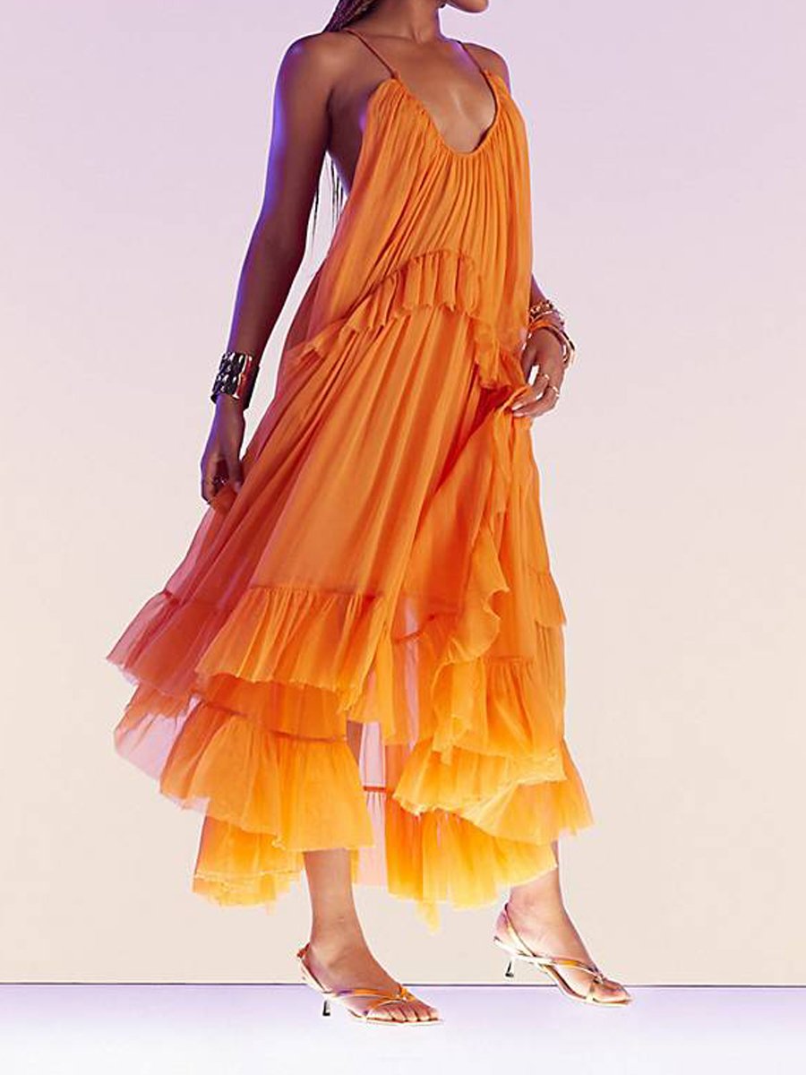 Ruffled Loose Sling Maxi Dress