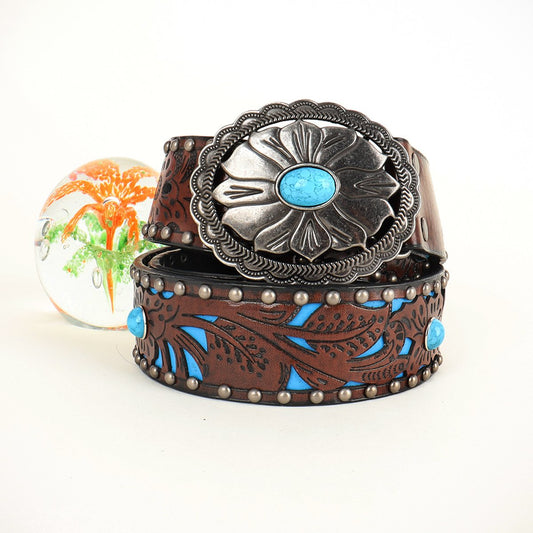 Boho Turquoise Embossed Belt