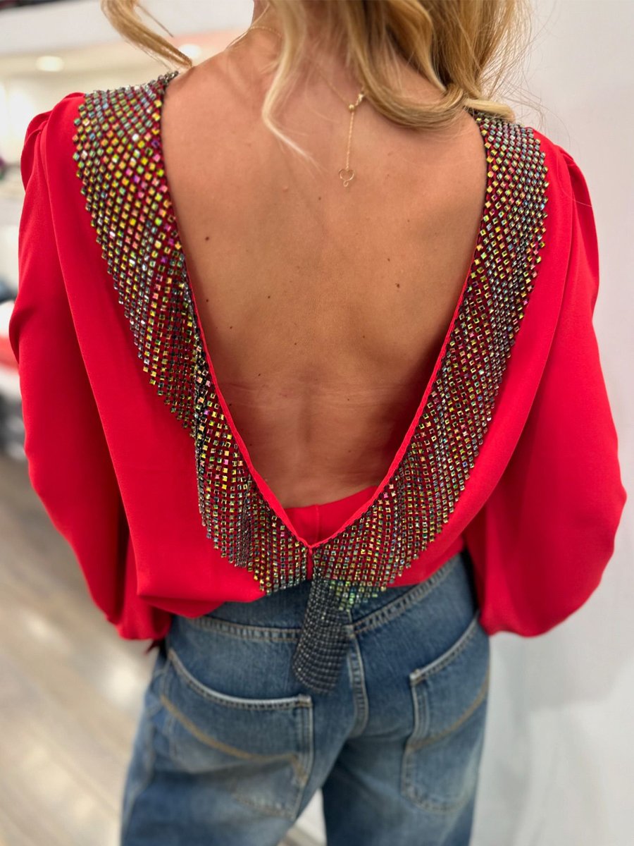 Backless Rhinestone Sparkle Blouse