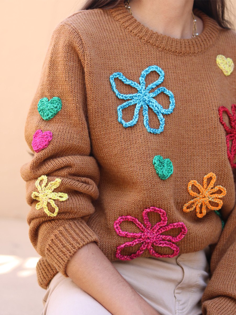 Flower Embroidered Knitted Sweater