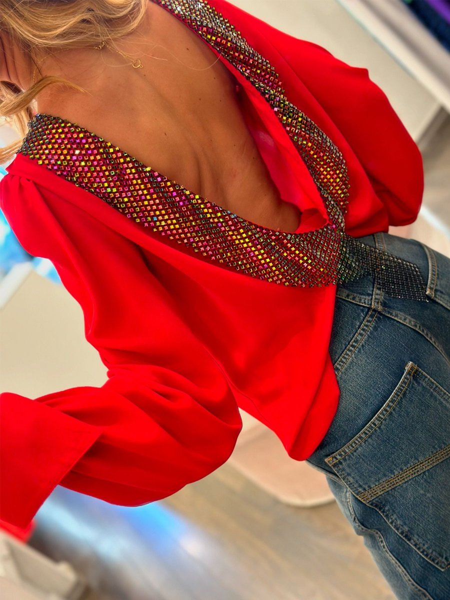 Backless Rhinestone Sparkle Blouse