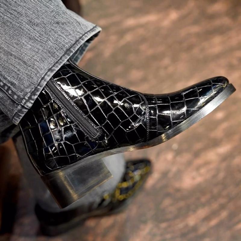 Men's Point-Toe Crocodile Ankle Boots