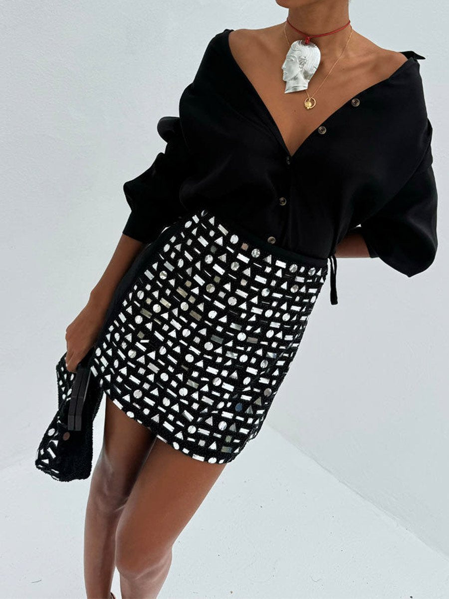 Fashion Shinny Beaded Mirror Skirt