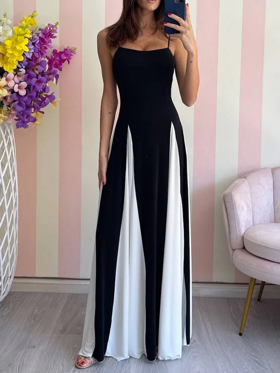 Chic Colorblock Chiffon Maxi Dress