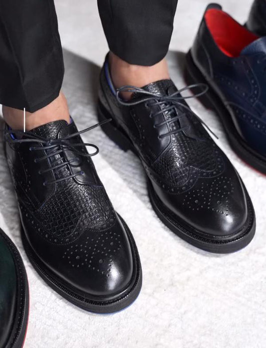 Weaved Leather Derby Brogue Shoes